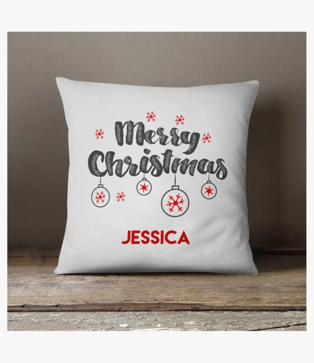 Personalized Merry Christmas Cushion with Ice Flakes