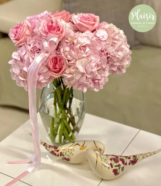 Pink Hydrangea and Rose Arrangement 