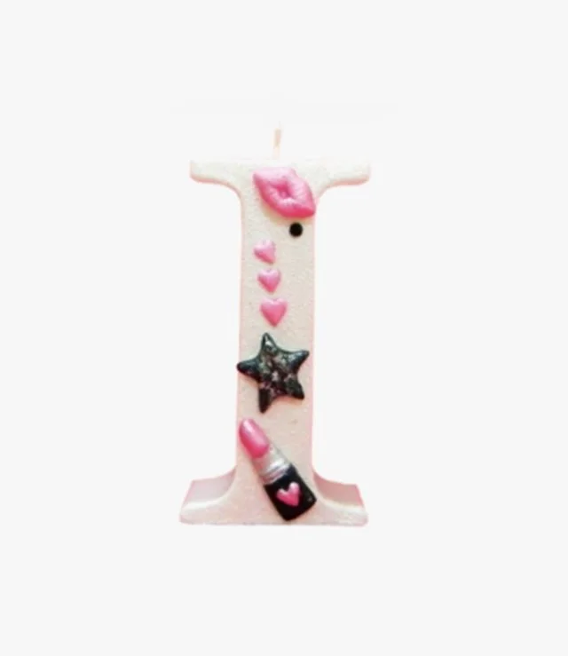 Pink Lipstick and Kiss Letter Candle - I