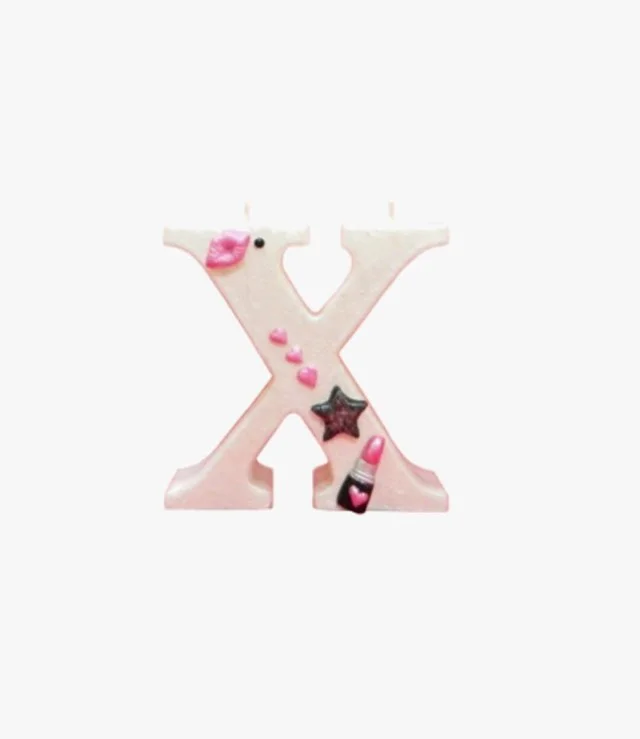 Pink Lipstick and Kiss Letter Candle - X 
