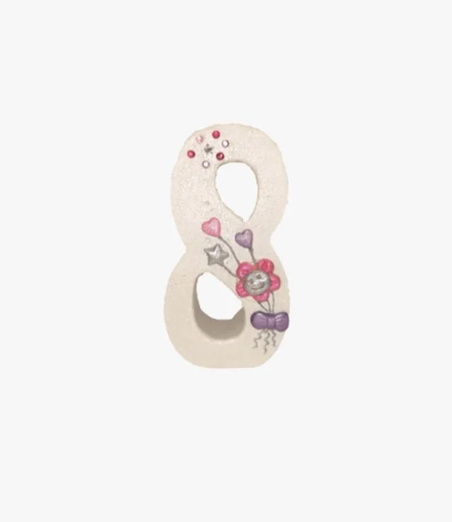 Pink Smiley Flower Number Candle - 8