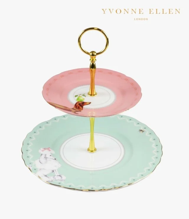 Poodle & Sausage Dog Two-Tier Cake Stand by Yvonne Ellen