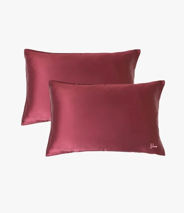 غطاء وسادة من الحرير الخالص (عربي) مخصص - أحمر بورجوندي