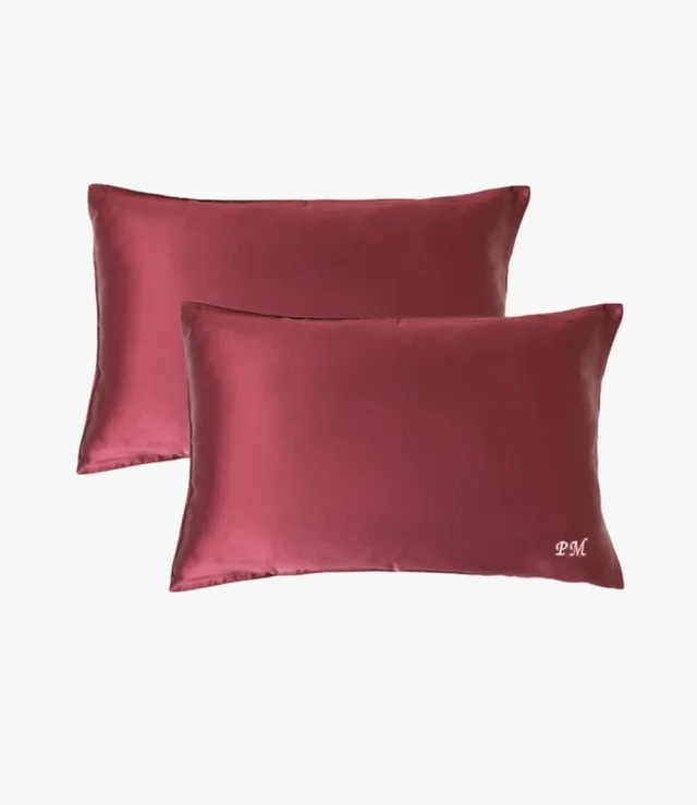 غطاء وسادة مخصص من الحرير الخالص - أحمر بورجوندي