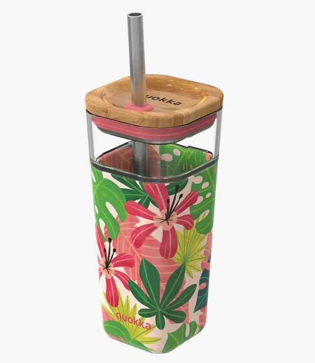 Quokka Glass Straw Tumbler With Silicone Cover Liquid Cube 540 ml Pink Jungle