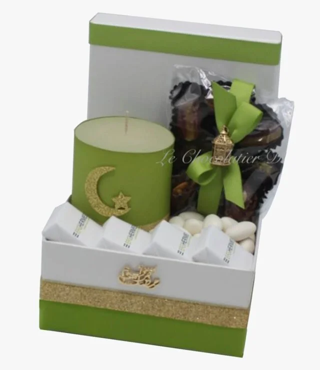 Ramadan Chocolate Dates Candle Xs Hamper by Le Chocolatier Dubai
