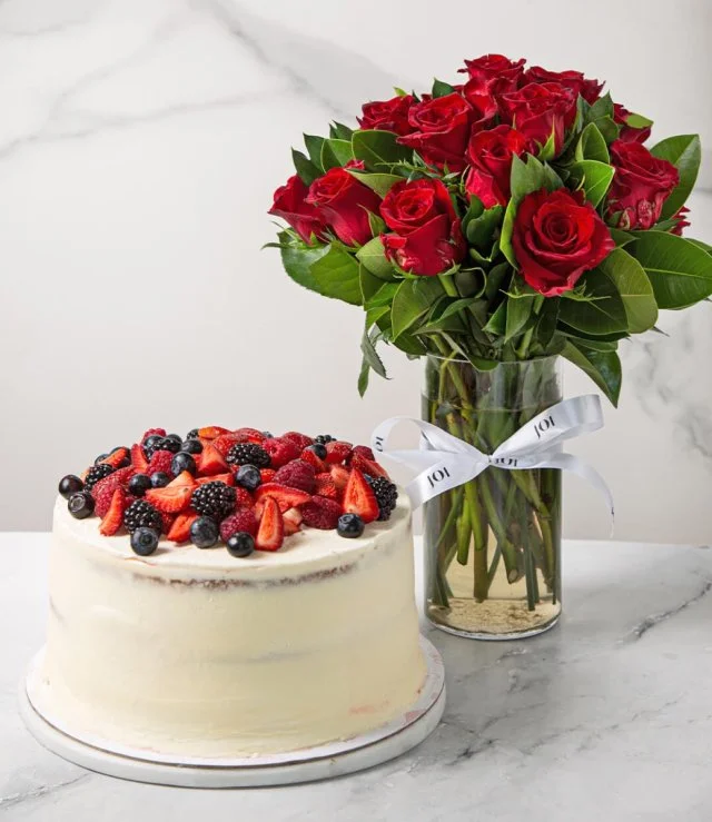 Red Roses and Very Berry Cake Bundle 