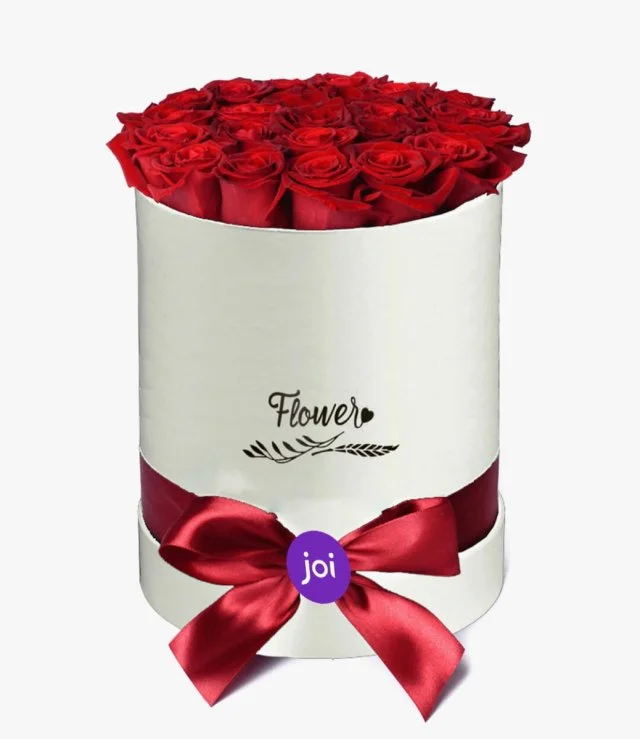 Red Roses in a White Cylindrical  Box (15 - 20 rose)