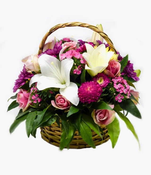 Roses And Lilies Basket