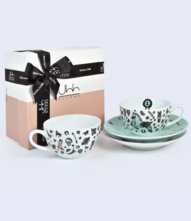 Set of 2 Al Khail Teacups & Saucers by Silsal