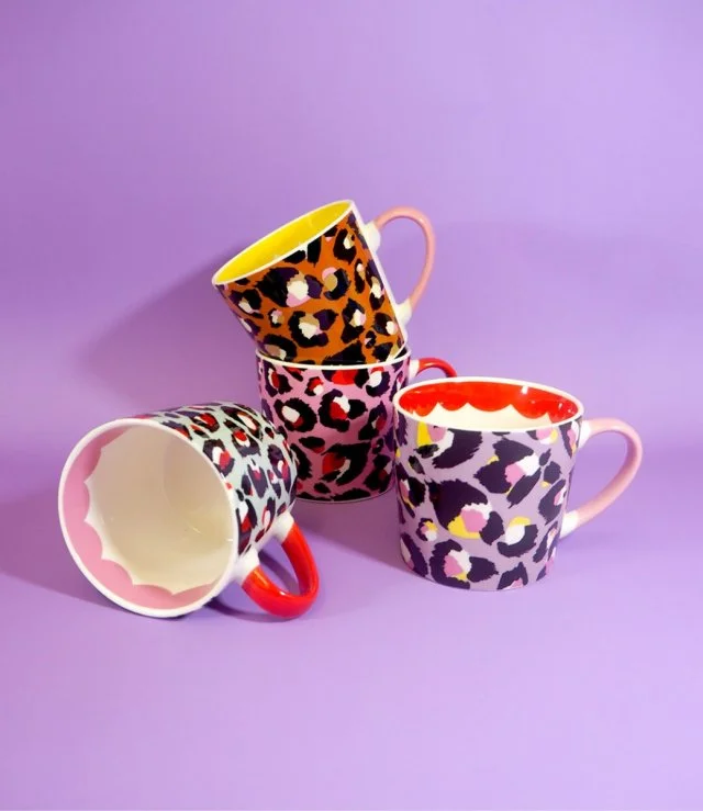 Set Of 4 Leopard Mugs by  Eleanor Bowmer