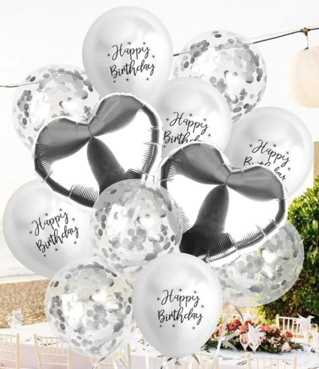 Silver Birthday Balloons Set