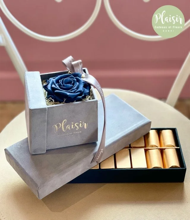 Single Infinity Rose and Patchi Chocolate Giftset in Grey by Plaisir