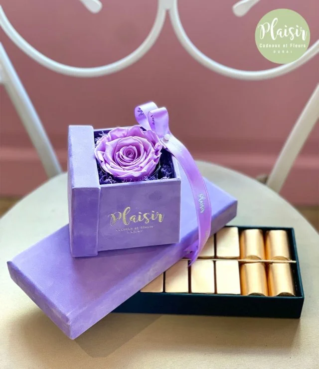 Single Infinity Rose and Patchi Chocolate Giftset in Lilac by Plaisir