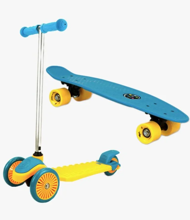 Skateboard & Scooter Set By Mini Sharkman - Blue/Yellow