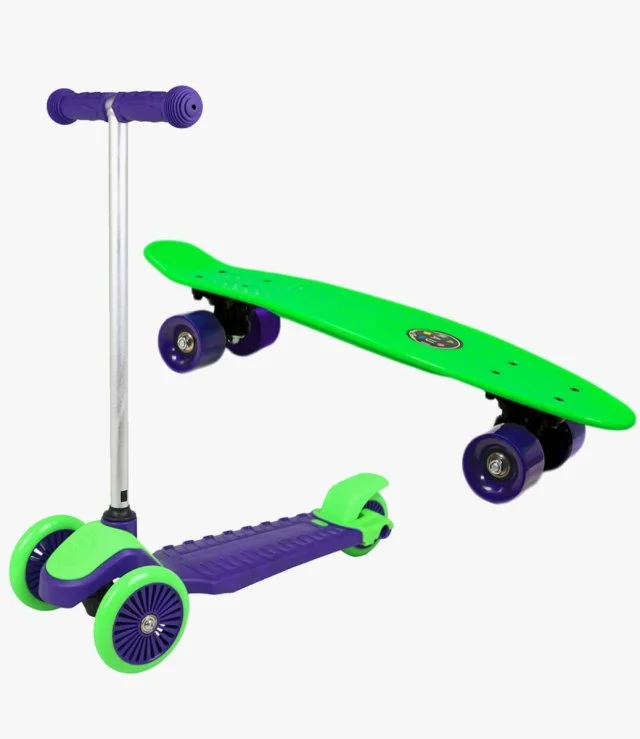 Skateboard & Scooter Set By Mini Sharkman - Green/Blue