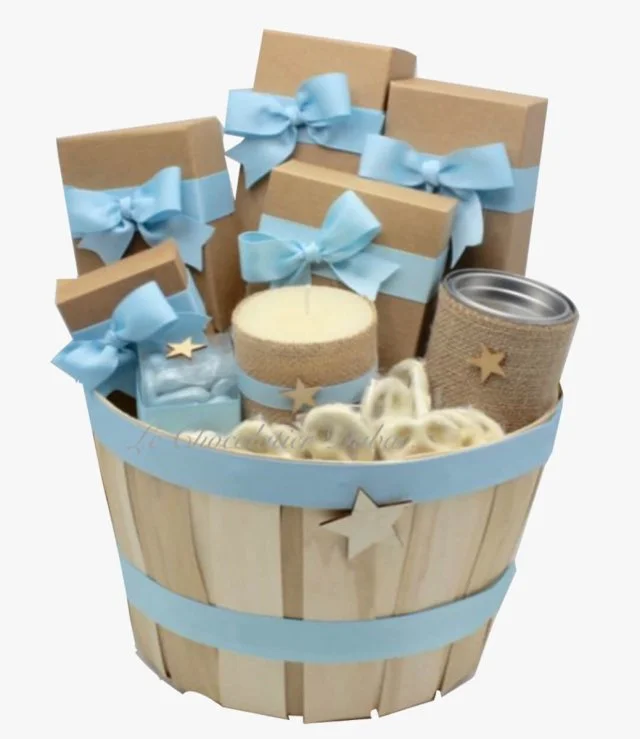 Stars Decorated Chocolate Sweets Bucket Hamper - Baby Blue By Le Chocolatier