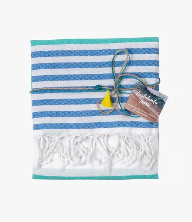 Turkish Peshtemal Beach Towels - Sunshine Turquise Navy By Laislabonita