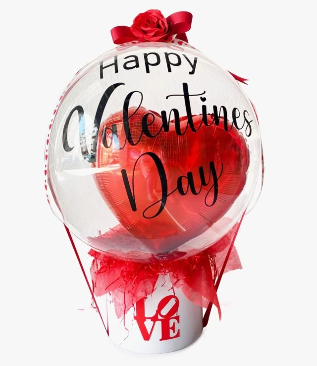 Valentine Bubble Balloon With Heart-Shaped Foil Balloon