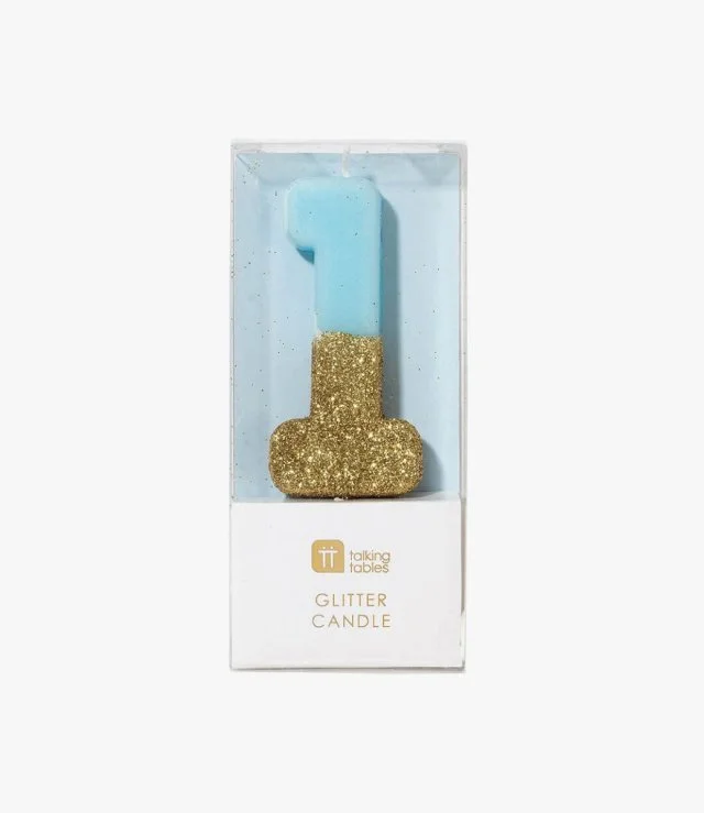 We Heart Birthday Glitter Number Blue Candle '1' by Talking Tables