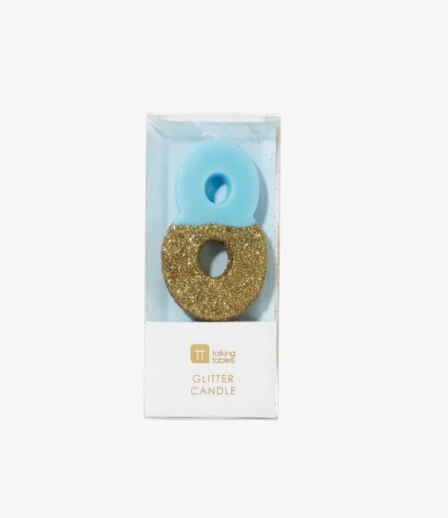 We Heart Birthday Glitter Number Blue Candle '8' by Talking Tables