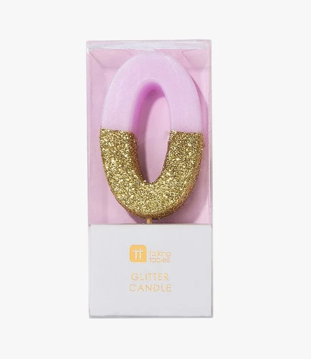 We Heart Birthday Glitter Number Pink Candle '0' by Talking Tables