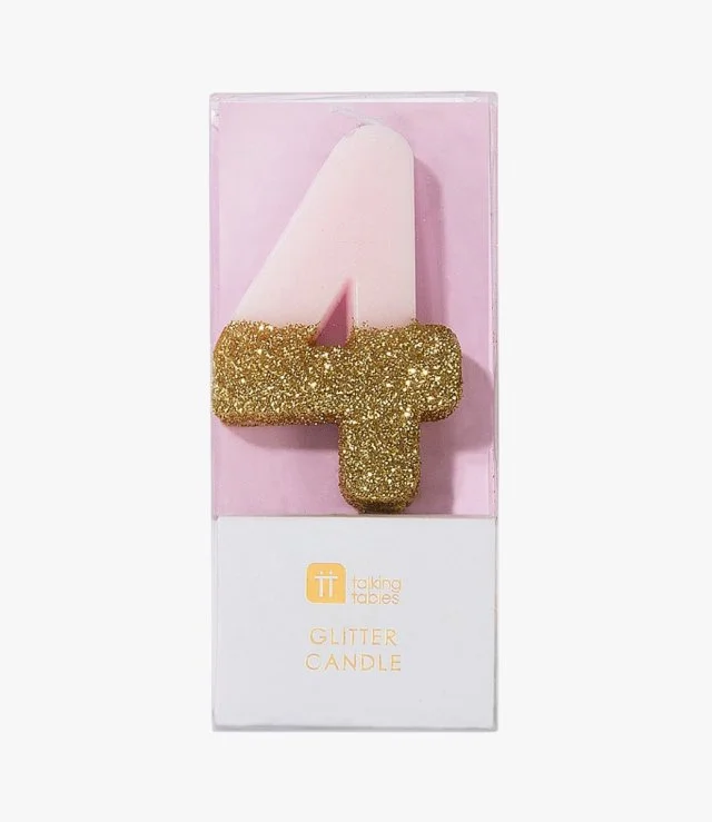 We Heart Birthday Glitter Number Pink Candle '4' by Talking Tables