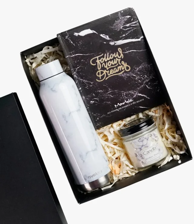 White Thermal Bottle, Notebook, & Candle Bundle
