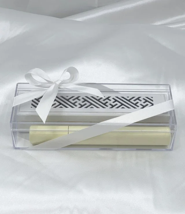 White Wooden Incense Burner with Cambodian Oud Sticks Gift Box by Chocolatier