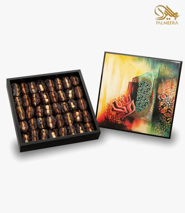 Wood Box With art work dates, stuffed with nuts By Palmeera 