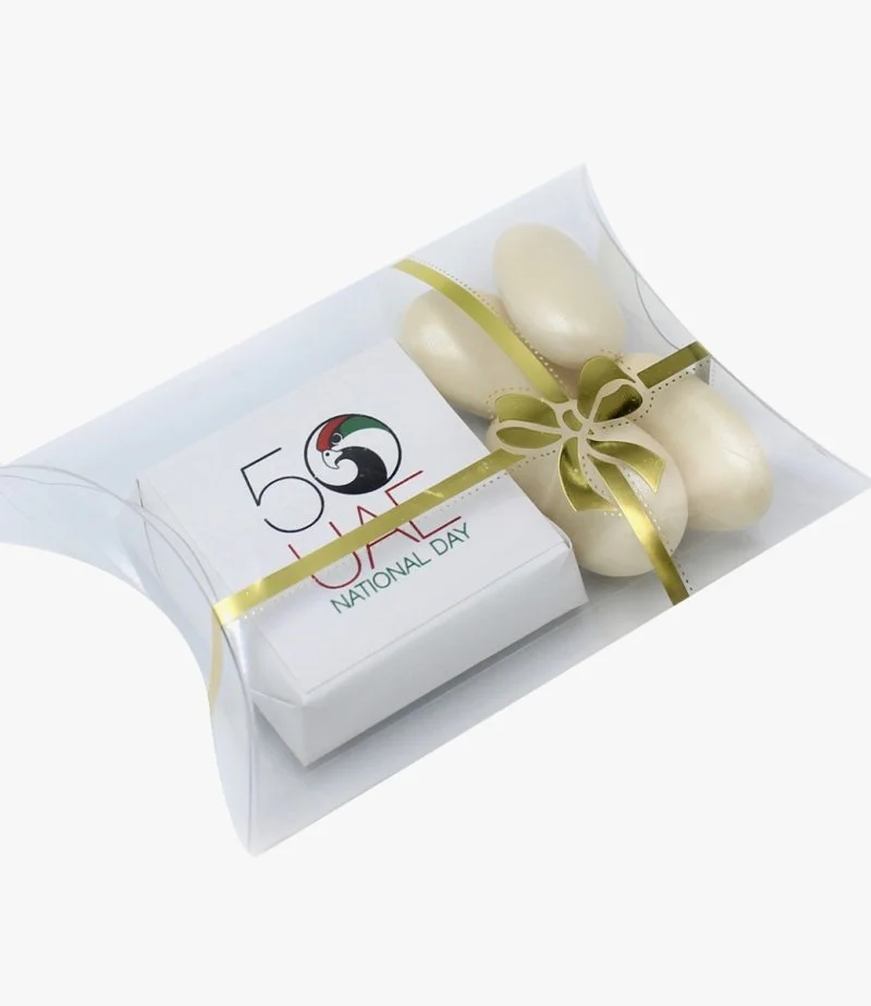 50 Years UAE Falcon - Chocolate and Sugared Almonds - National Day Pillow Pack 20g - Pack of 10 Boxes By Le Chocolatier