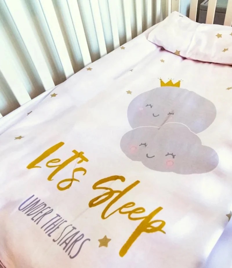 طقم غطاء لحاف مزدوج الوجهين عضوي 100٪ هيا ننام/ النجوم (طفل صغير / سرير أطفال)