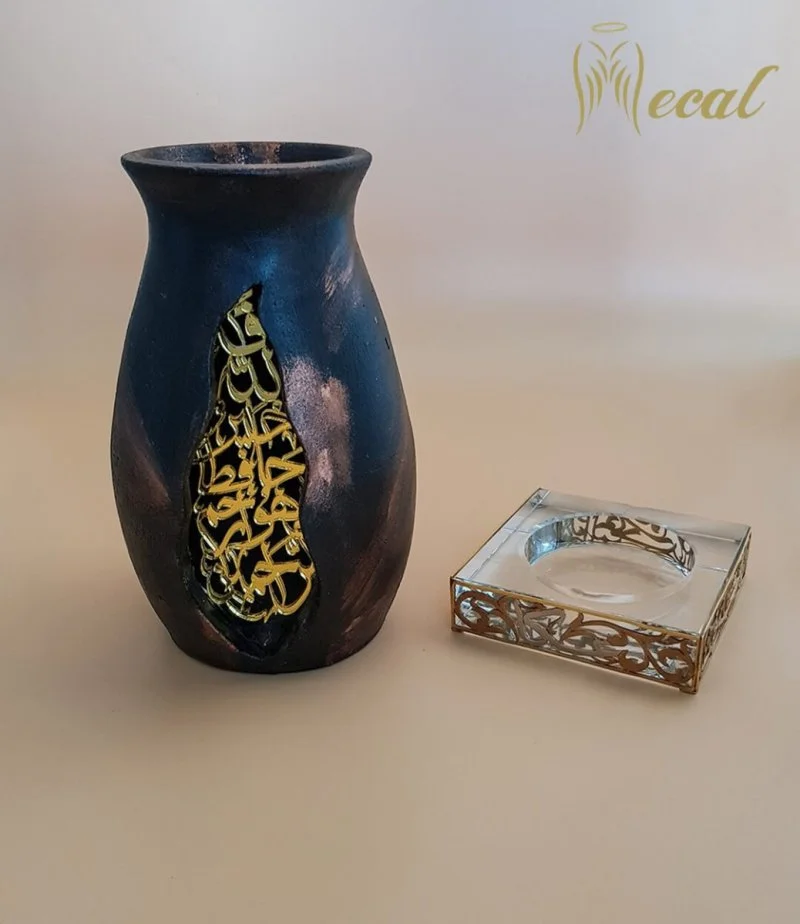 Silver And Gold Plated Ashtray With Pottery Desk Decor by Mecal
