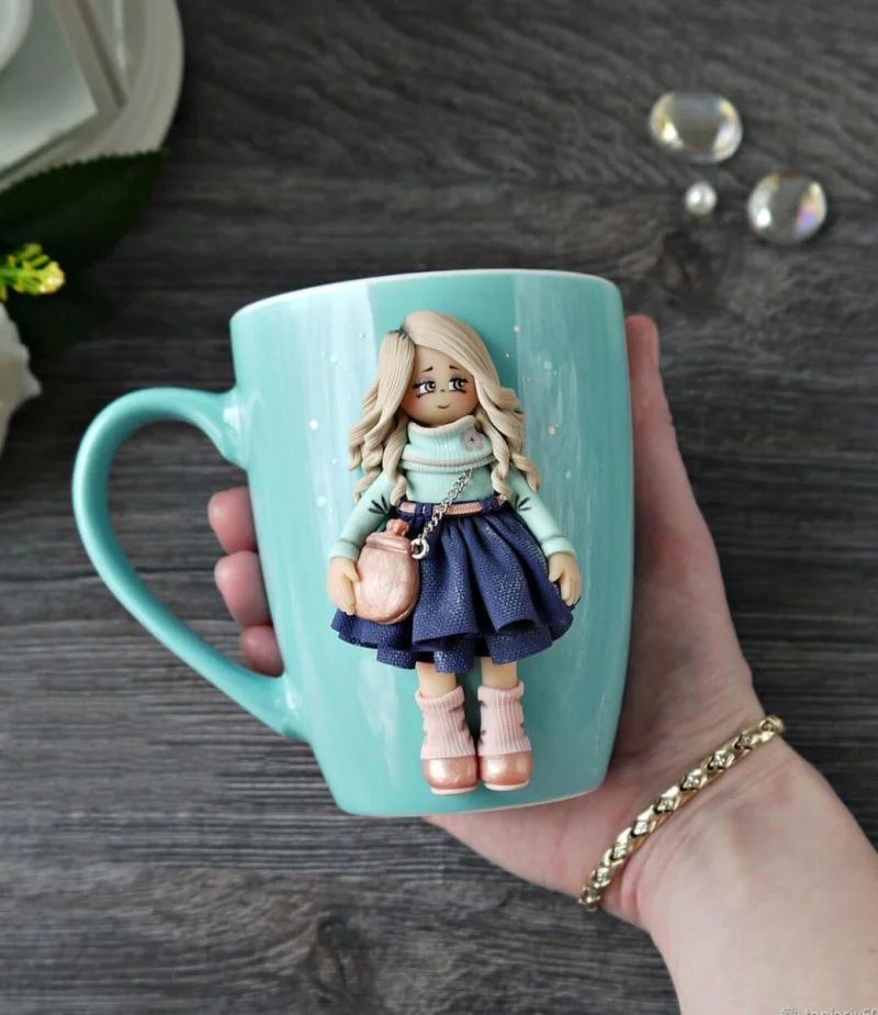 Club Girl 3D polymer clay mug