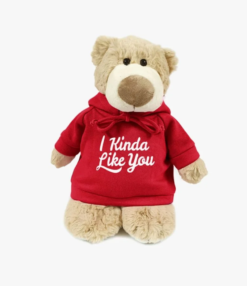 Mascot Bear in Red Hoodie with I Kinda Like You Print by Fay Lawson