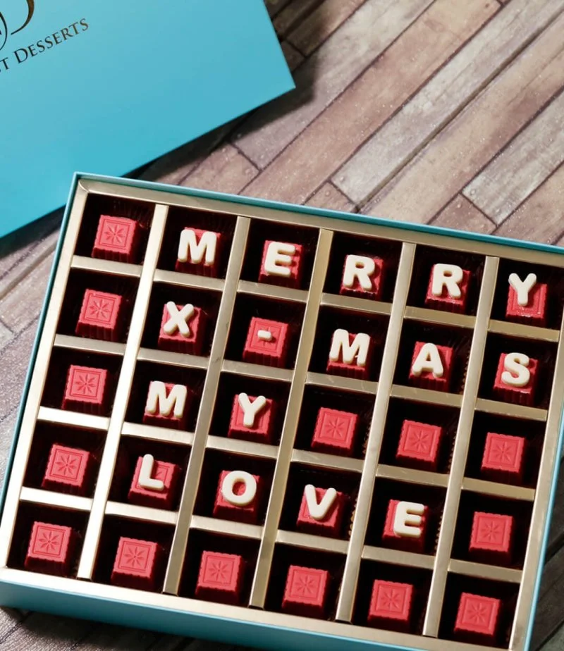 شوكولاتة برسالة تهنئة الكريسماس حسب الطلب من إن جي دي - شوكولاتة بالحليب وبيضاء