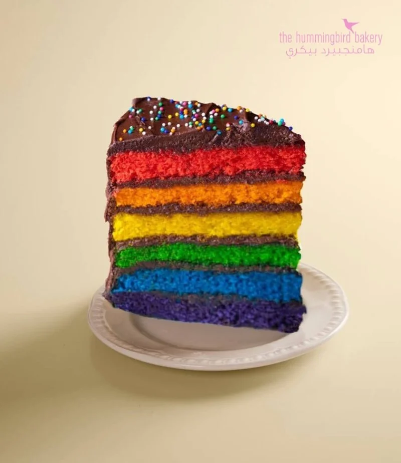 Rainbow Choco Cake slice By Hummingbird Bakery