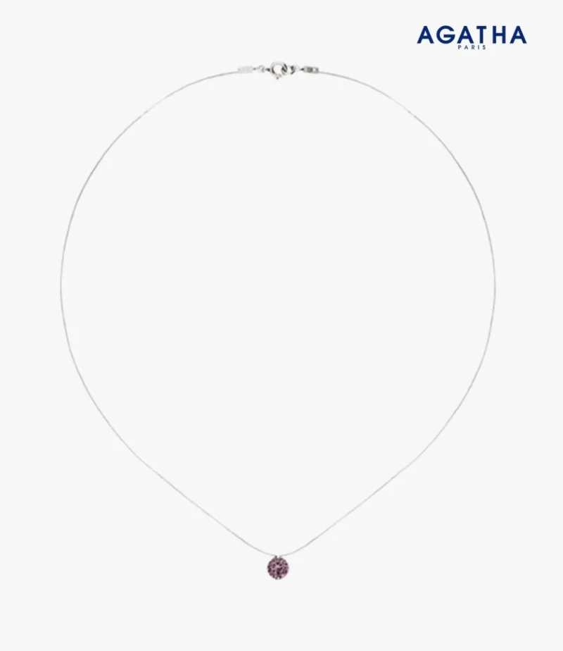 Short Necklace With Transparent Thread & Pink Cubic Zirconia by Agatha Paris