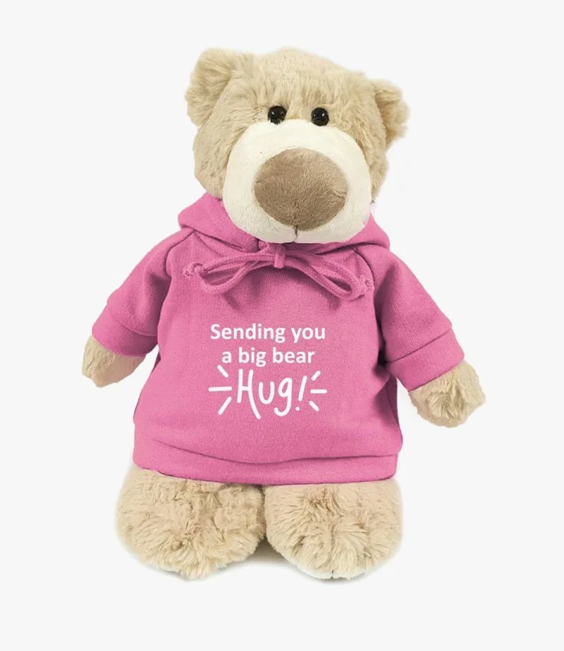 Mascot Bear with "Sending You A Big Bear Hug" Pink Hoodie By Fay Lawson 