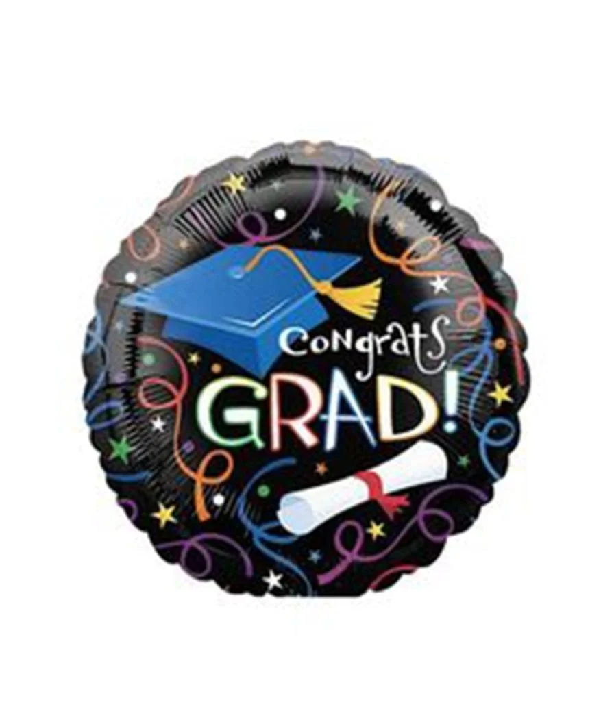 Congrats Grad! Black Round Helium Balloon 