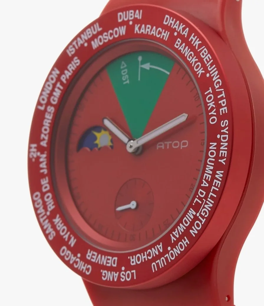 Red Rubber Strap Watch by ATOP 