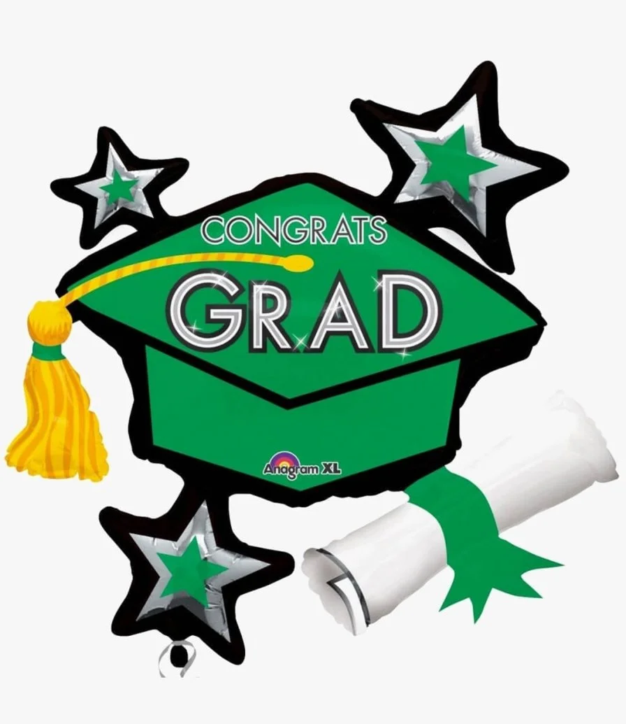 'Congrats Grad' Green Graduation Cap Helium Balloon 