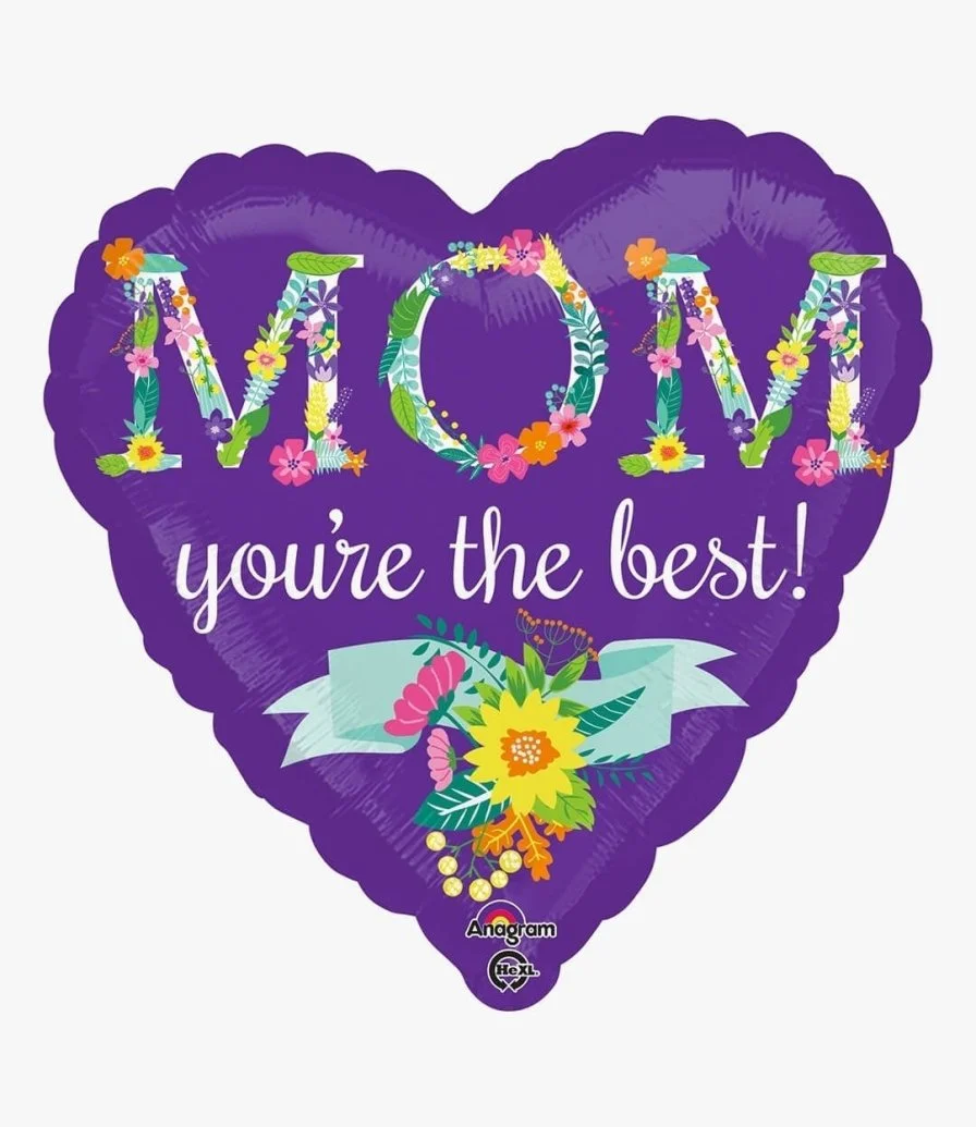 Mom, You're the Best!' Purple Heart Helium Balloon 