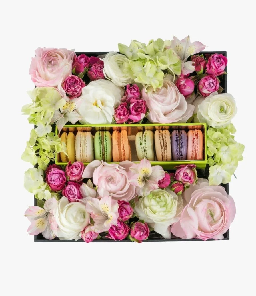 صندوق حلوى الماكرون سحر الوردي 
