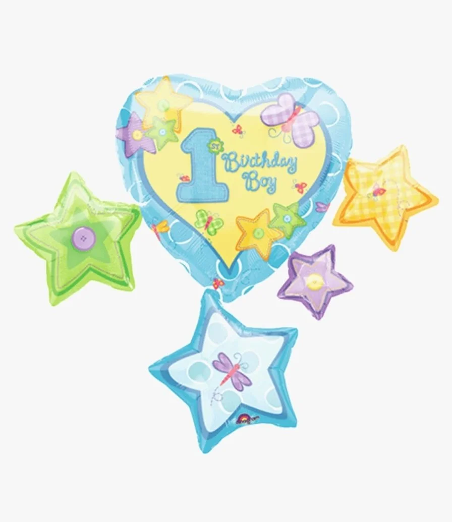 1st Birthday Heart and Stars Balloon 