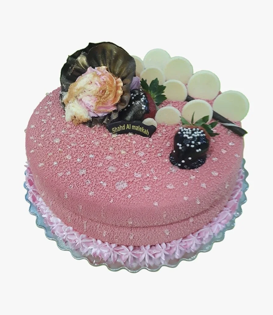Chocolate/Vanilla Cake with Pink Icing 