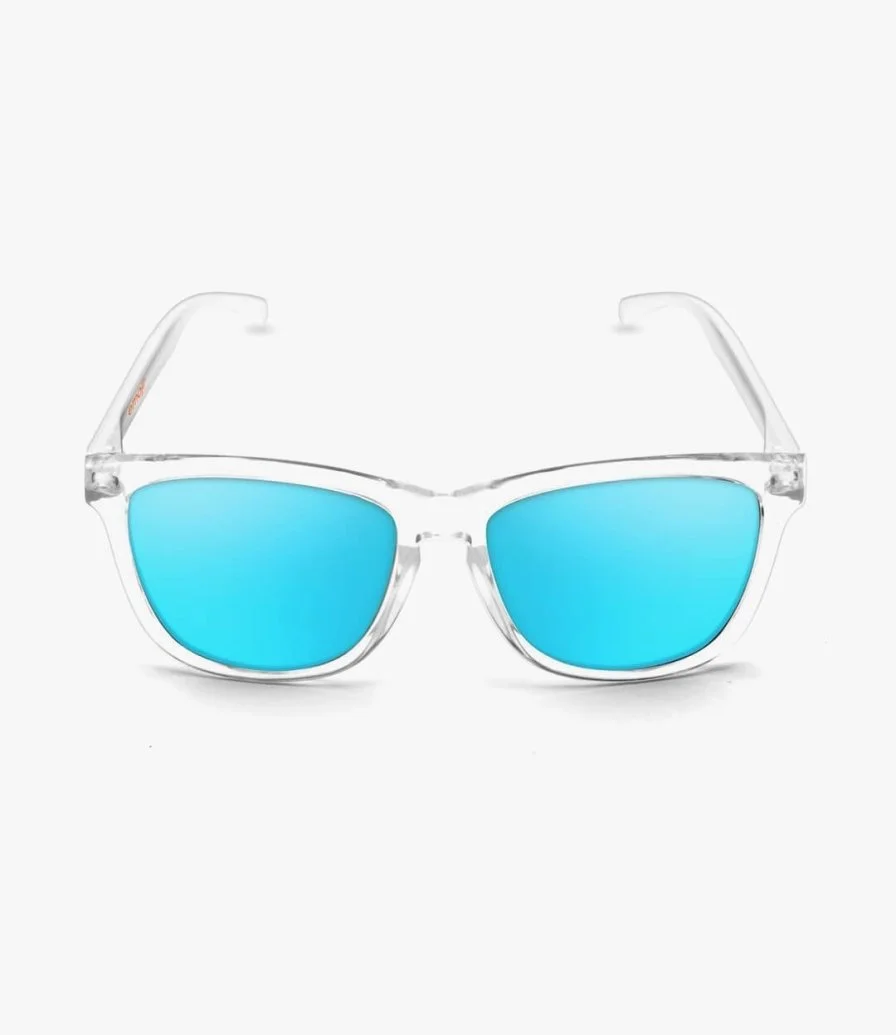 نظارات شمسية بيضاء بعدسات زرقاء من إيموجي 