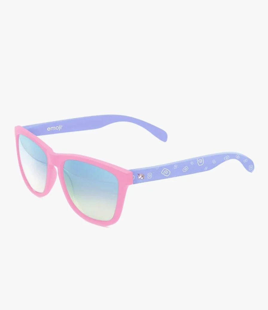 نظارات شمسية باللونين الأزرق والوردي وصورة وحيد القرن من إيموجي 