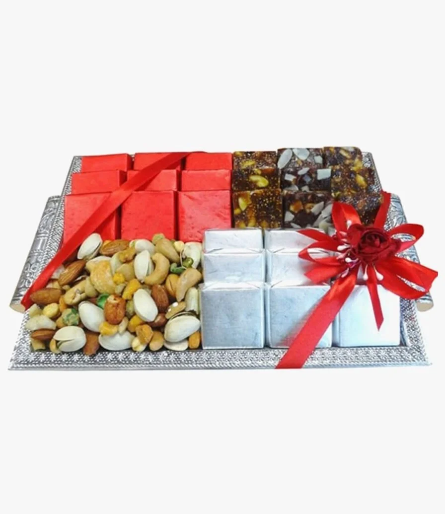 Diwali Chocolate & Nuts Silver Tray 