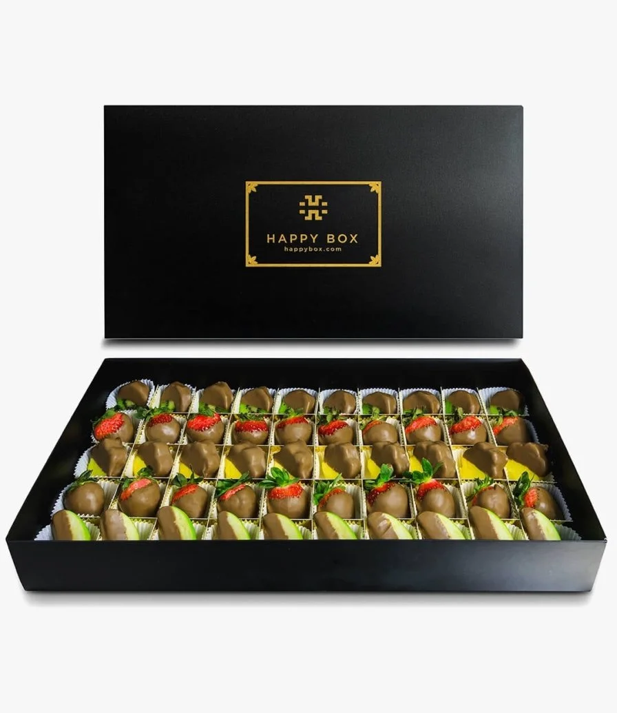 صندوق تشكيلة فاكهة مغطاة بالشوكولاتة (50 قطعة) 